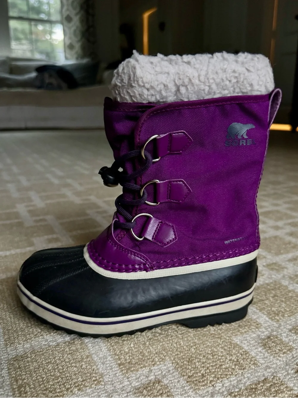 Sorel Kids Yoot Pac Insulated Waterproof Snow Boots Black Purple Girls Size 2
